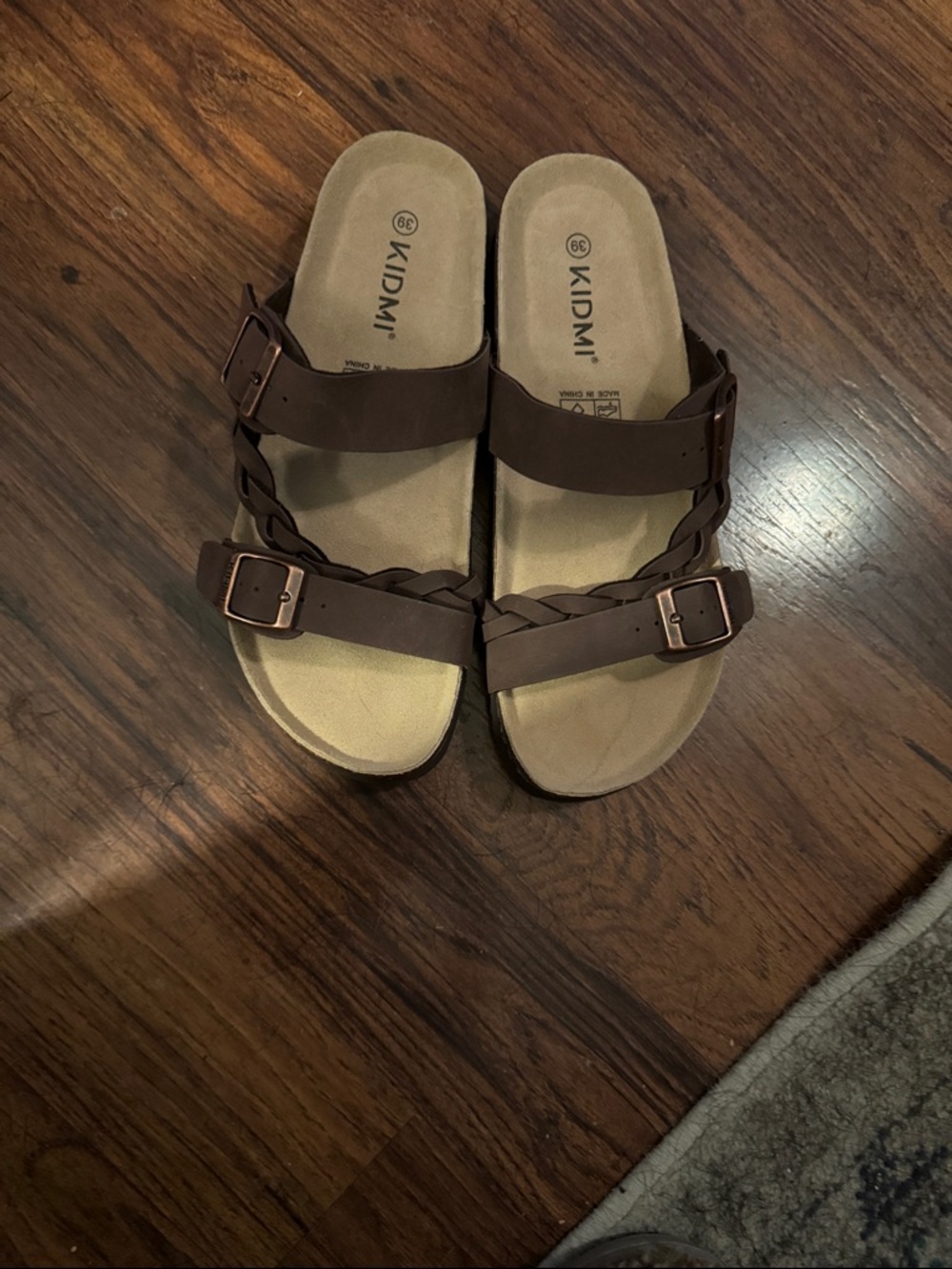 Kidmi Brown Braided Double-Buckle Sandals - Women's